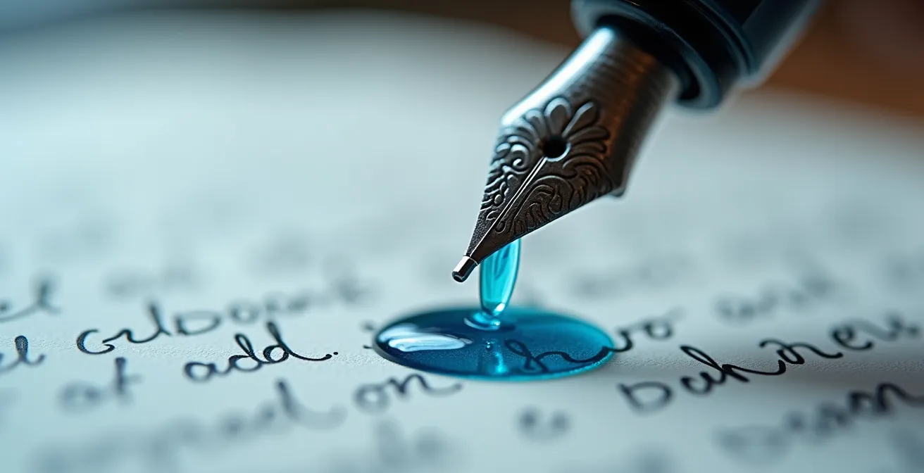 Gros plan sur une main tenant une plume au-dessus d'une page blanche